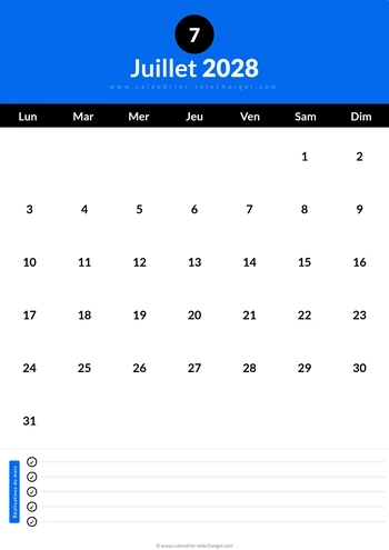Calendrier Juillet 2028