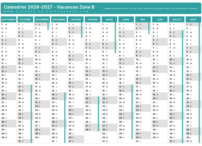 Calendrier janvier 2028 au format paysage