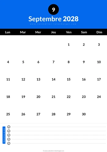 Calendrier Septembre 2028