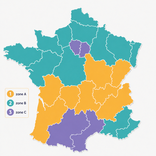 Carte des zones scolaires A B et C en France