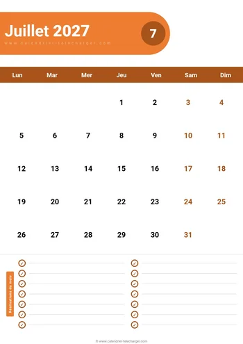 Calendrier Juillet 2027