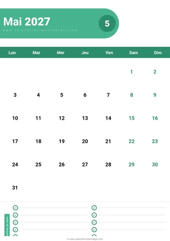 Calendrier Mai 2027