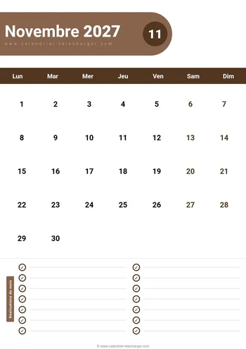 Calendrier Novembre 2027
