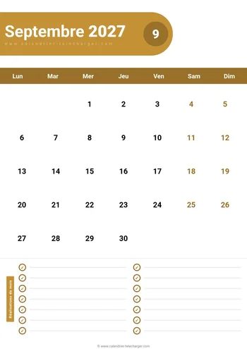 Calendrier Septembre 2027